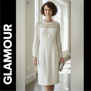 GLAMOUR - White Size 12 Day or Evening Dress. Double lined Washable. NWOT